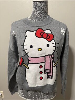 Hello Kitty Gray Knit Crewneck Sweater